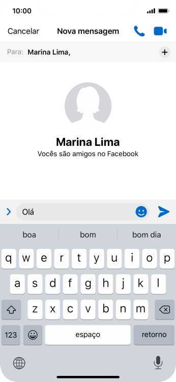 Escreva a mensagem desejada, e pressione o ícone de enviar. Escreva a mensagem desejada, e pressione o ícone de enviar.