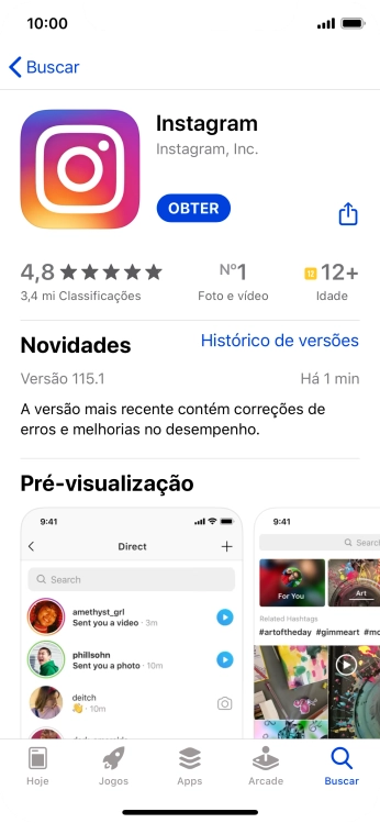 Pressione OBTER, e siga as indicações da tela para instalar o app. Pressione OBTER, e siga as indicações da tela para instalar o app.