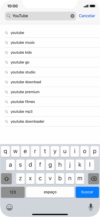 Digite YouTube, e pressione buscar. Digite YouTube, e pressione buscar.