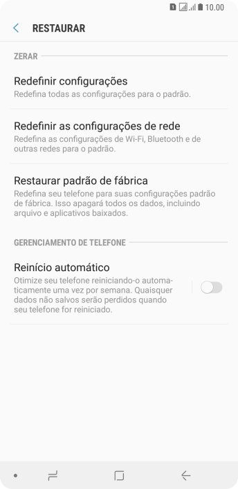 Pressione Restaurar padrão de fábrica. Pressione Restaurar padrão de fábrica.