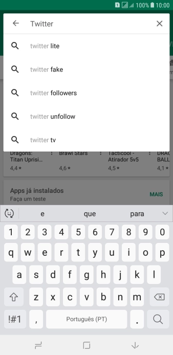 Digite Twitter e pressione o ícone de busca. Digite Twitter e pressione o ícone de busca.