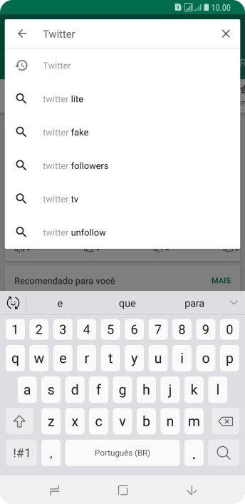 Digite Twitter e pressione o ícone de busca. Digite Twitter e pressione o ícone de busca.