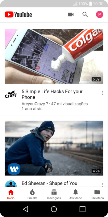 Pressione o ícone de fazer upload, e navegue até o vídeo desejado. Pressione o ícone de fazer upload, e navegue até o vídeo desejado.