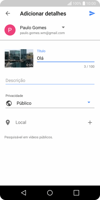 Escreva o texto desejado, e pressione o ícone de upload. Escreva o texto desejado, e pressione o ícone de upload.