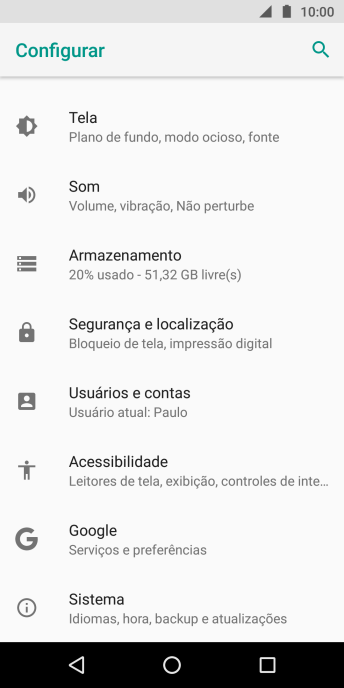 Pressione Usuários e contas. Pressione Usuários e contas.