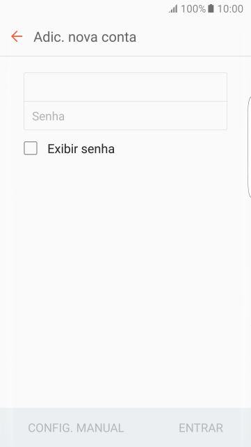 Pressione Senha e digite a senha da sua conta e-mail. Pressione Senha e digite a senha da sua conta e-mail.