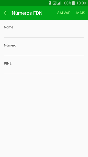 Digite o código PIN2, e pressione SALVAR. Digite o código PIN2, e pressione SALVAR.