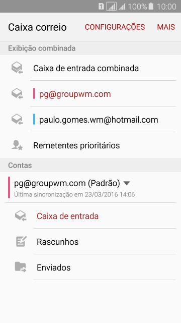 Pressione a conta de e-mail desejada. Pressione a conta de e-mail desejada.