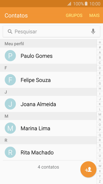 Pressione o ícone de novo contato. Pressione o ícone de novo contato.