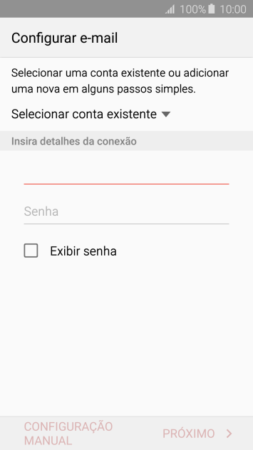 Pressione Senha e digite a senha da sua conta e-mail. Pressione Senha e digite a senha da sua conta e-mail.