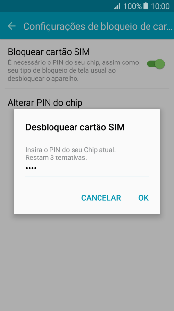 Digite um código PIN de quatro cifras e pressione OK. O código PIN padrão é 1010. Digite um código PIN de quatro cifras e pressione OK. O código PIN padrão é 1010.