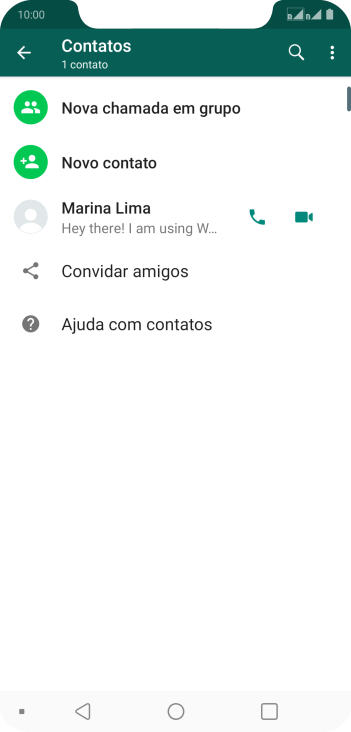 Pressione o ícone de busca, e digite as primeiras letras do nome do contato. Pressione o ícone de busca, e digite as primeiras letras do nome do contato.