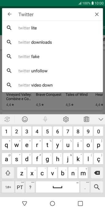 Digite Twitter e pressione o ícone de busca. Digite Twitter e pressione o ícone de busca.