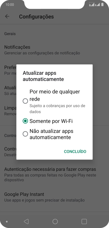 Para ativar a atualização automática de apps via rede celular, você deve pressionar Por meio de qualquer rede. Para ativar a atualização automática de apps via rede celular, você deve pressionar Por meio de qualquer rede.