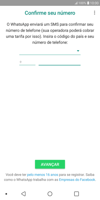 Pressione AVANÇAR. Aguarde até que o celular receba uma SMS para confirmar seu número de telefone. Pressione AVANÇAR. Aguarde até que o celular receba uma SMS para confirmar seu número de telefone.