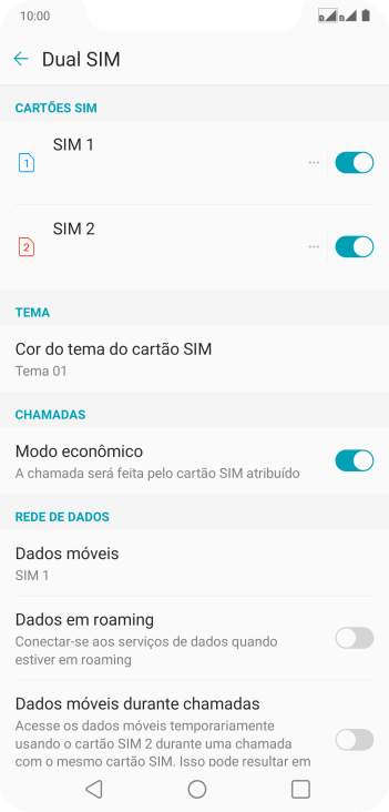 Pressione o indicador ao lado do chip desejado para ativar ou desativar o chip. Pressione o indicador ao lado do chip desejado para ativar ou desativar o chip.