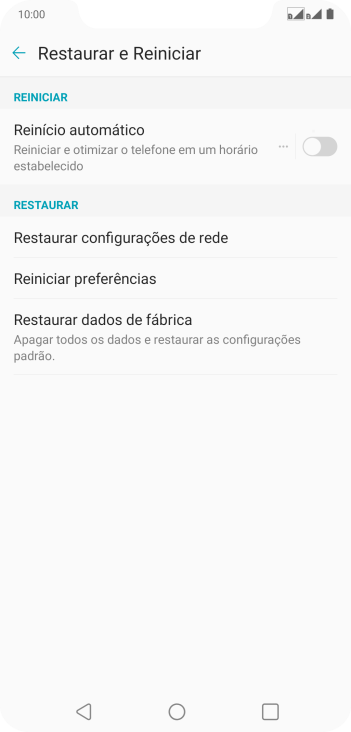 Pressione Restaurar dados de fábrica. Pressione Restaurar dados de fábrica.