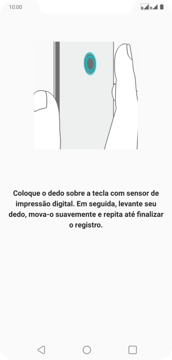 Siga as instruções na tela para configurar o código de bloqueio do celular com impressão digital. Siga as instruções na tela para configurar o código de bloqueio do celular com impressão digital.