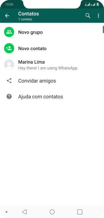 Pressione o ícone de busca, e digite as primeiras letras do nome do contato. Pressione o ícone de busca, e digite as primeiras letras do nome do contato.