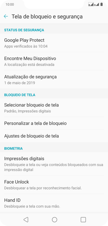 Pressione Selecionar bloqueio de tela, e digite o código de bloqueio atual. Pressione Selecionar bloqueio de tela, e digite o código de bloqueio atual.