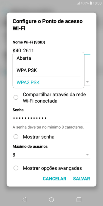 Pressione WPA2 PSK para proteger seu Roteador Wi-Fi com uma senha. Pressione WPA2 PSK para proteger seu Roteador Wi-Fi com uma senha.