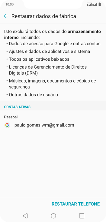 Pressione RESTAURAR TELEFONE. Pressione RESTAURAR TELEFONE.