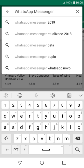 Digite WhatsApp Messenger e pressione o ícone de busca. Digite WhatsApp Messenger e pressione o ícone de busca.