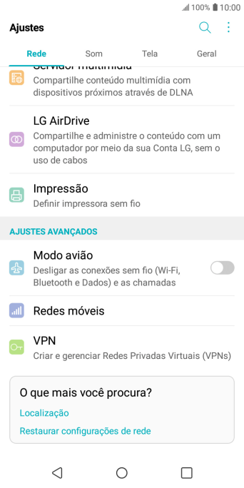 Pressione Redes móveis. Pressione Redes móveis.