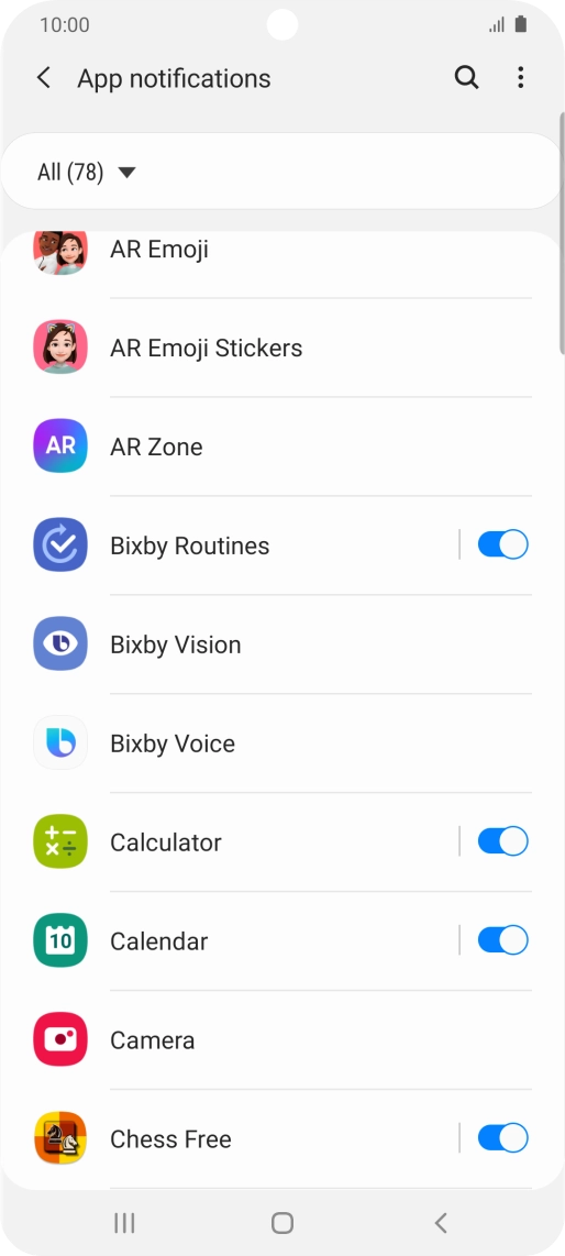 Press the indicators next to the required apps to turn the function on or off. Press the indicators next to the required apps to turn the function on or off.
