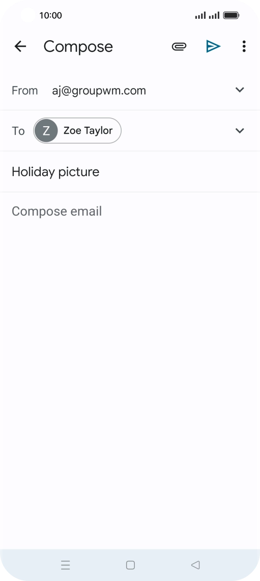 Press the text input field and write the text for your email. Press the text input field and write the text for your email.