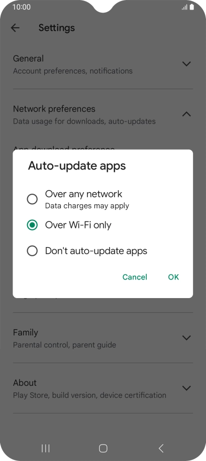 To turn on automatic update of apps using mobile network, press Over any network. To turn on automatic update of apps using mobile network, press Over any network.