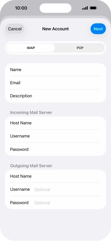 Press Username and key in the username for your email account. Press Username and key in the username for your email account.