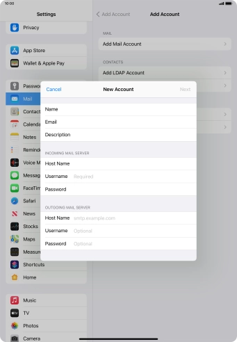 Press Username and key in the username for your email account. Press Username and key in the username for your email account.