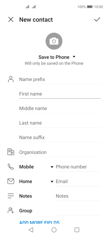 Press First name and key in the required first name. Press First name and key in the required first name.