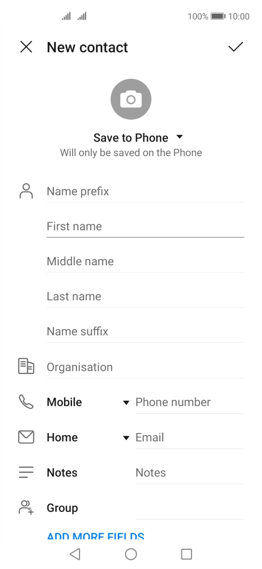 Press First name and key in the required first name. Press First name and key in the required first name.