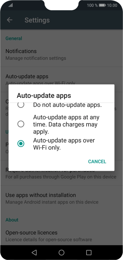 To turn on automatic update of apps using mobile network, press Auto-update apps at any time. Data charges may apply.. To turn on automatic update of apps using mobile network, press Auto-update apps at any time. Data charges may apply..
