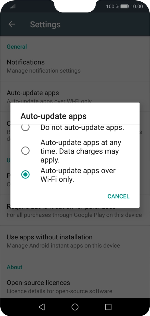 To turn on automatic update of apps using mobile network, press Auto-update apps at any time. Data charges may apply.. To turn on automatic update of apps using mobile network, press Auto-update apps at any time. Data charges may apply..