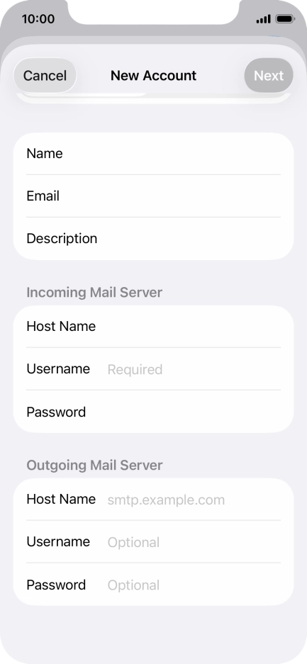 Press Username and key in the username for your email account. Press Username and key in the username for your email account.