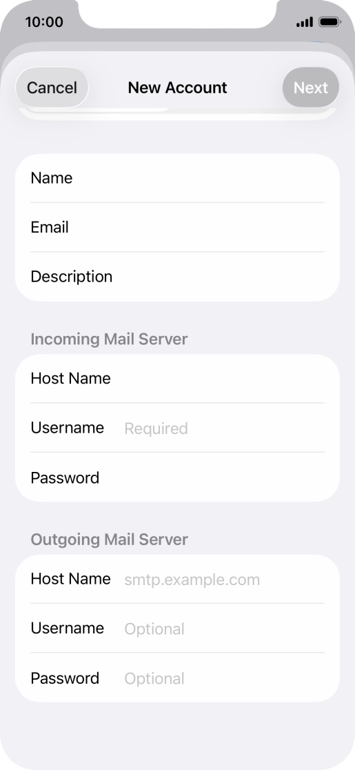 Press Username and key in the username for your email account. Press Username and key in the username for your email account.