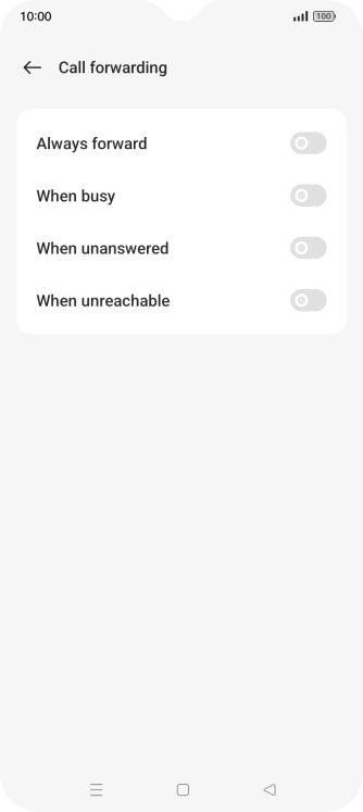 Press the indicator next to the required divert type. Press the indicator next to the required divert type.