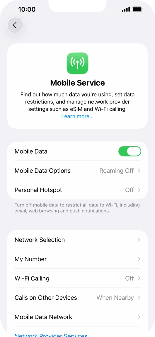 Press Mobile Data Options. Press Mobile Data Options.