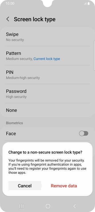 Press Remove data. Press Remove data.