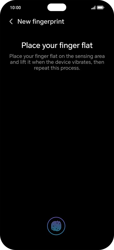 Follow the instructions on the screen to create the phone lock code using your fingerprint. Follow the instructions on the screen to create the phone lock code using your fingerprint.