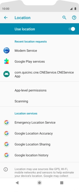 Press Google Location Accuracy. Press Google Location Accuracy.