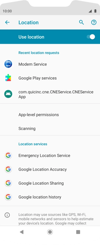 Press Google Location Accuracy. Press Google Location Accuracy.