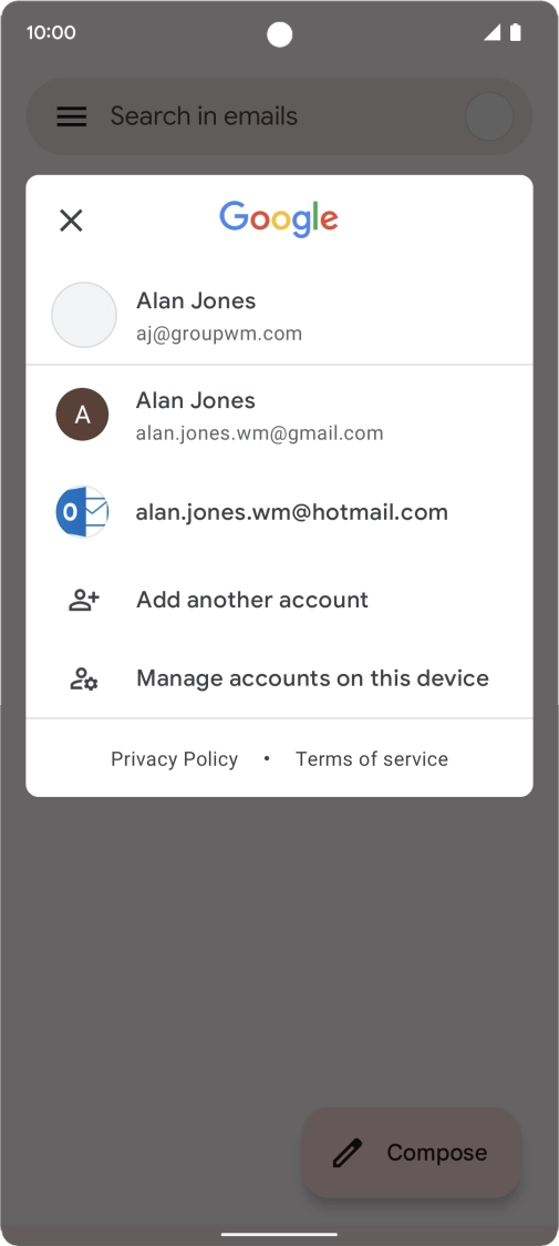 Press the required email account. Press the required email account.