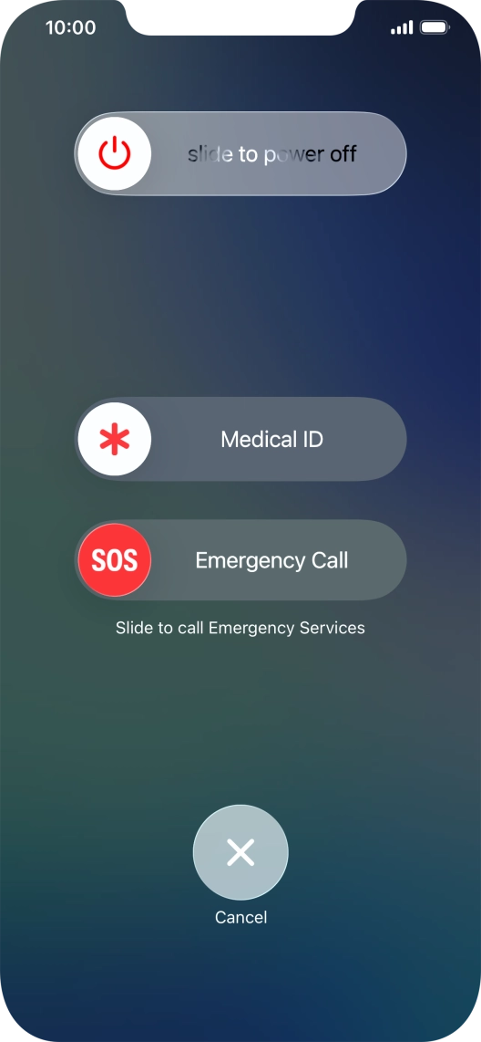 Press and drag the power off icon right. Press and drag the power off icon right.