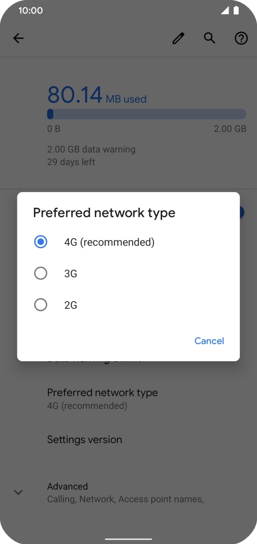 Press the required network mode. Press the required network mode.