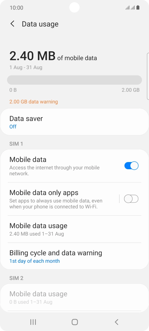 The total data usage is displayed. The total data usage is displayed.