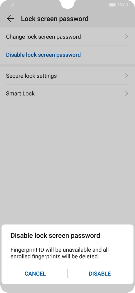 Key in the current phone lock code and press DISABLE. Key in the current phone lock code and press DISABLE.